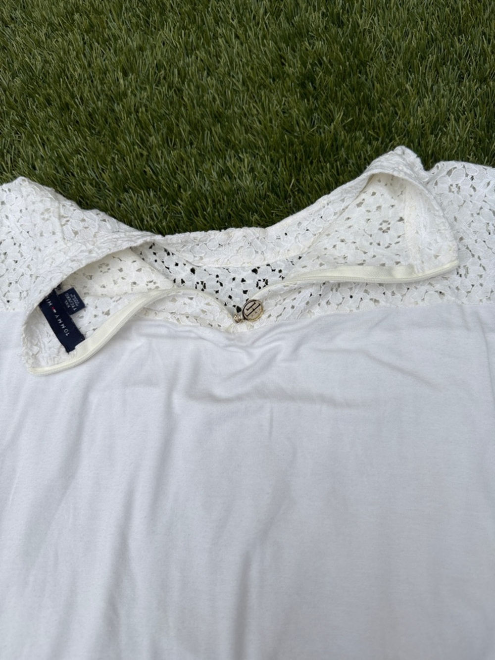 Tommy Hilfiger White Lace Overlay Short Sleeve Top size XXL - Picture 8 of 9
